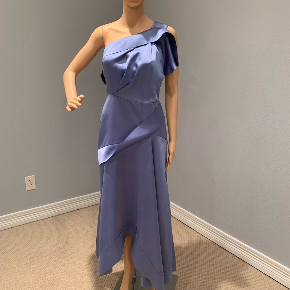 Acler Blue Satin One Shoulder Midi Dress Size 4